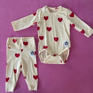 Mini Rodini Heart Long Sleeve Onesie and Pant Set